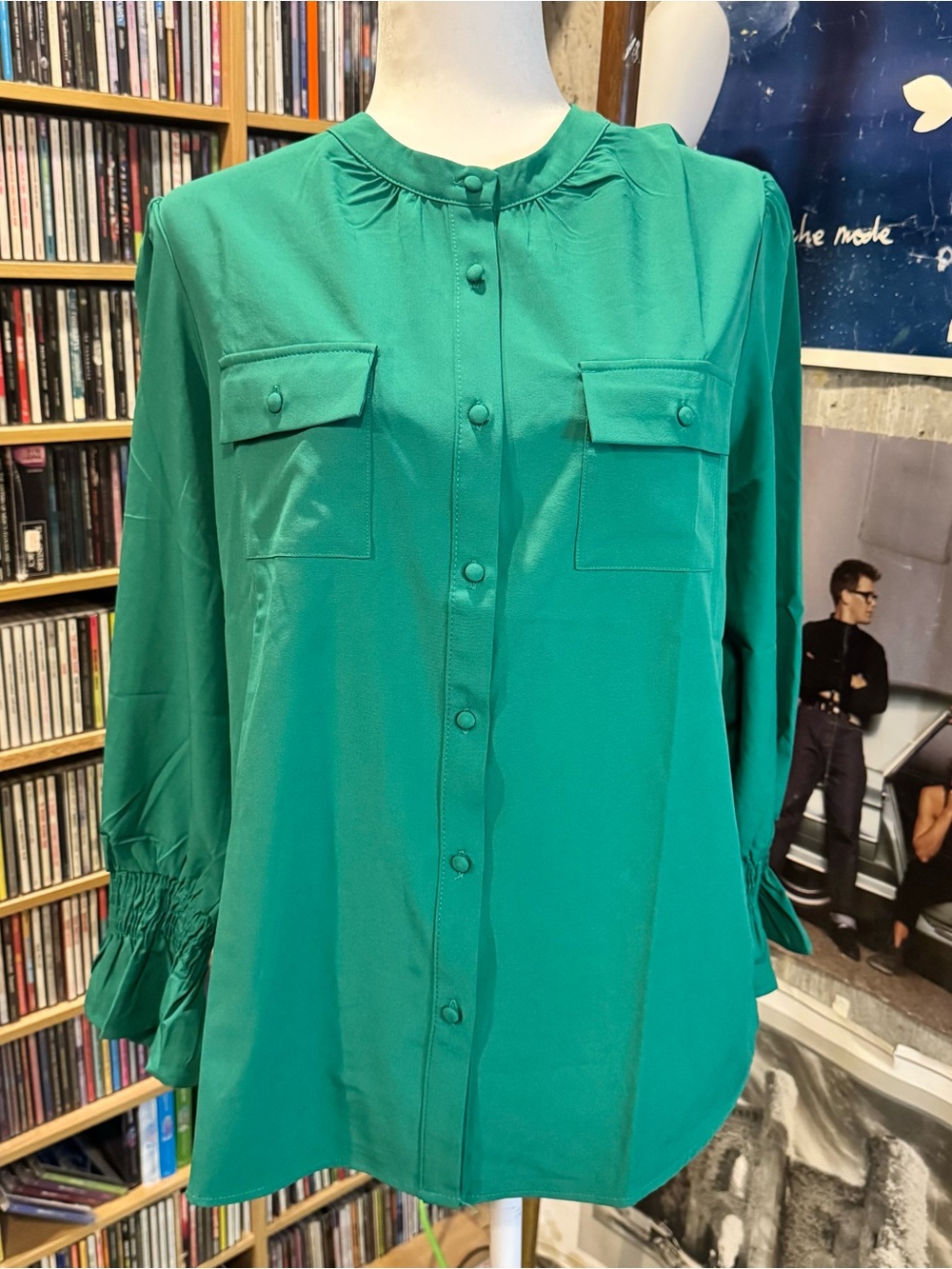 Notations Emerald Green Button-Front Blouse with Chest Pockets NWT Medium